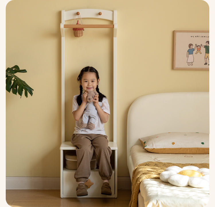 Poplar Solid Wood Clothes Hanger Nightstand-