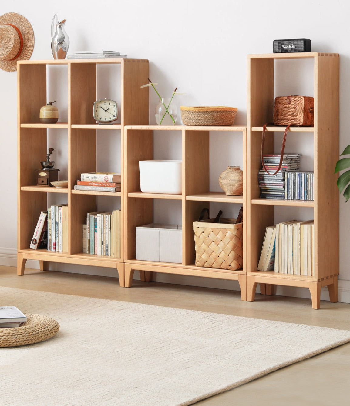 Beech Solid Wood Bookshelf, Nordic Display Rack