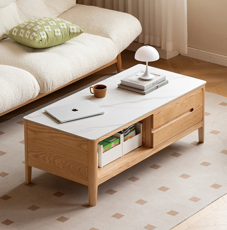 Oak, Solid Rubberwood Coffee Table Rock Slabs