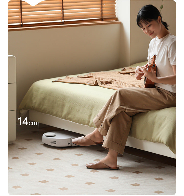 Rubberwood Solid Wood White Cream Platform Bed, Headboard-Free Bed
