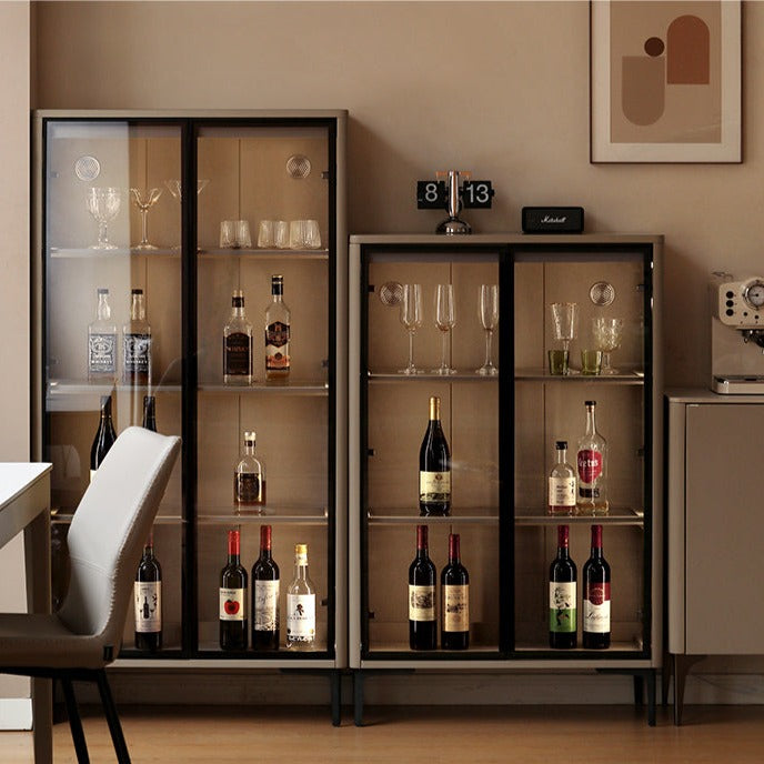 Poplar Solid Wood Wine Cabinet, Display Cabinet Glass Door Light Luxury