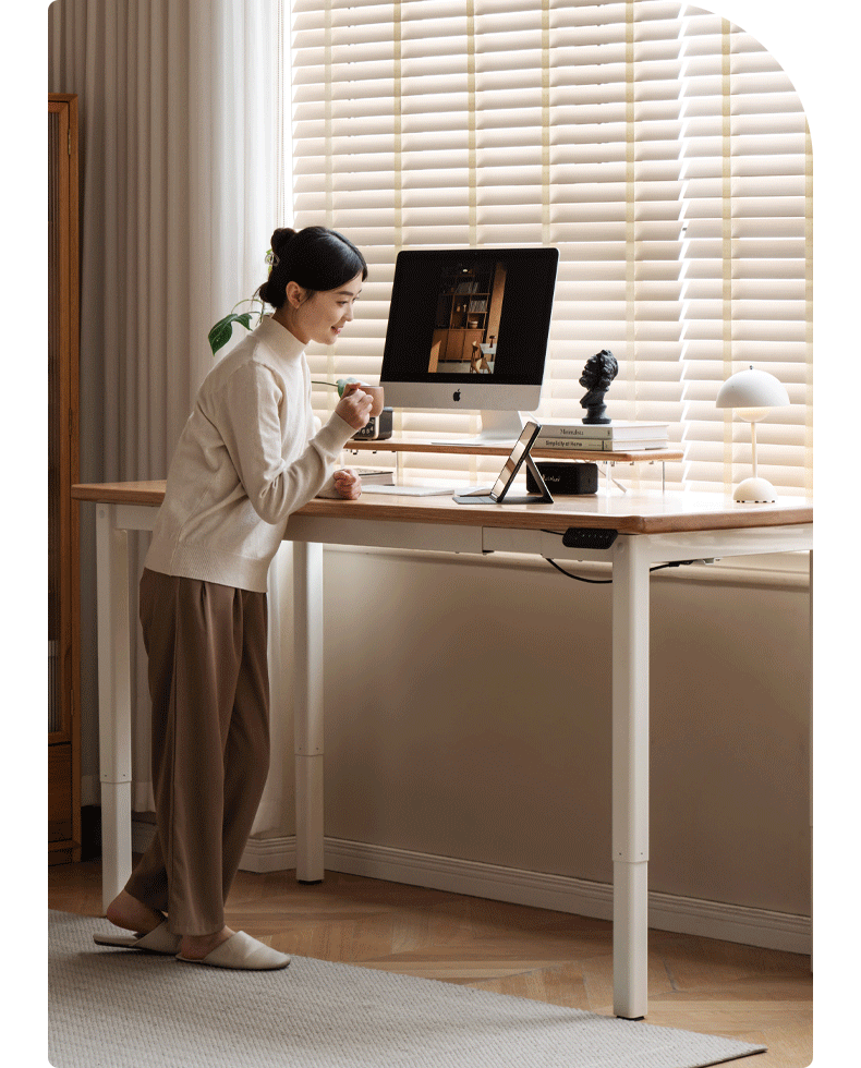 Oak Solid Wood Electric Elevating Dual Motor Office Desk