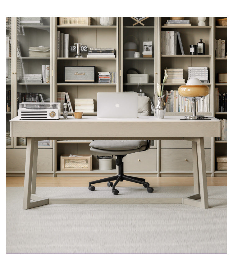 Oak, Poplar Solid Wood Slate Warm Elegant Desk With Drawer