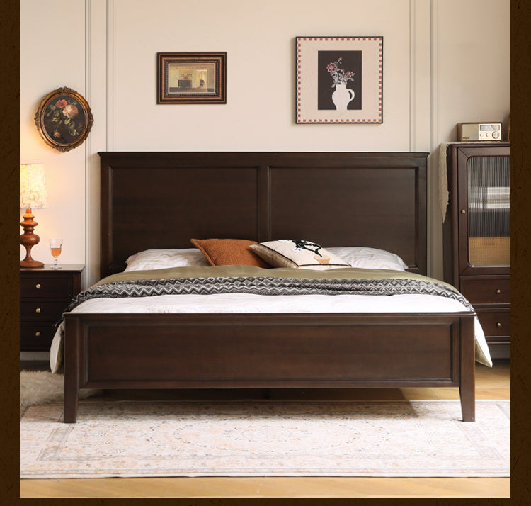 Poplar Solid Wood Bed Modern American Retro High Back Bed