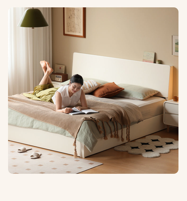 Rubber Wood,Poplar Solid Wood Box Bed, Cream Storage Bed
