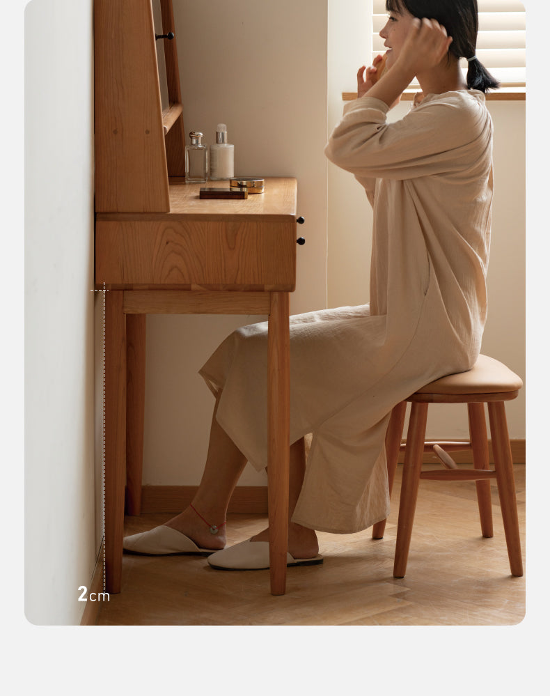 Cherry, Birch Solid Wood Multi-Functional Storage Vanity Table.