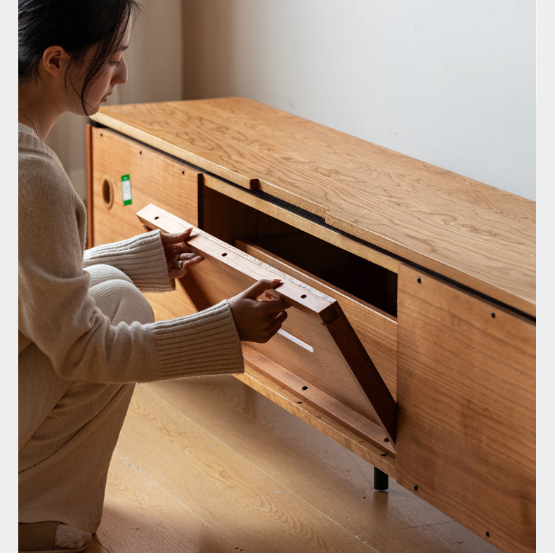 Cherry Solid Wood TV Cabinet Modern Simple))