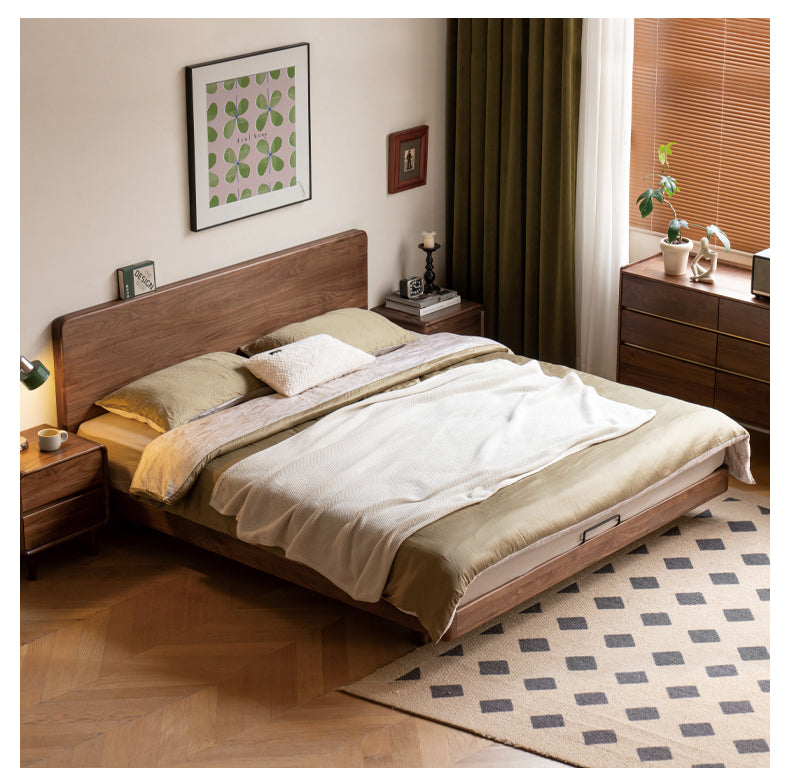 Black Walnut, Oak Solid Wood Floating Bed