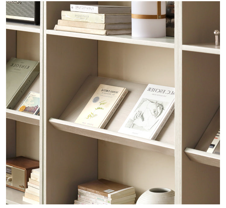 Oak Solid Wood Bookshelf Storage Rack Cream Style Full Wall Cabinet