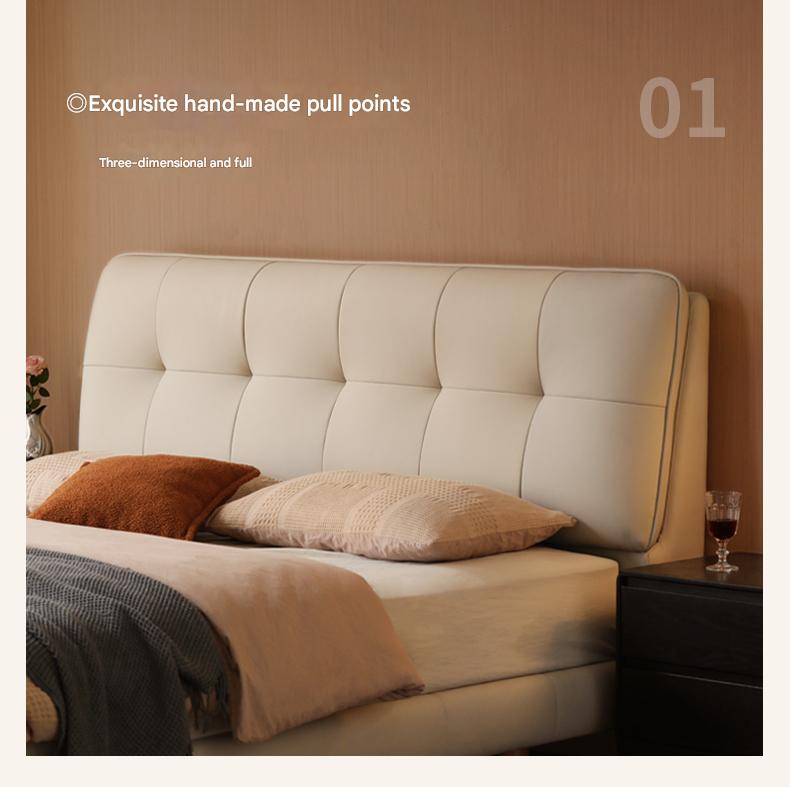 Fabric genuine leather soft bed puff cream style with light bed