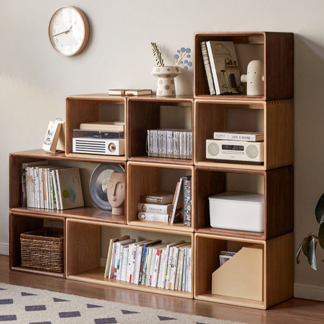 Black Walnut, Oak Solid Wood Small Combination Bookcase.