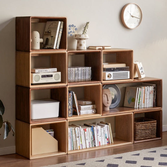 Black Walnut, Oak Solid Wood Small Combination Bookcase.