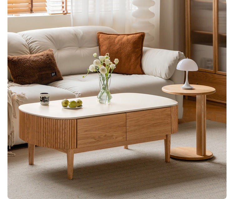 Oak Solid Wood Slate Coffee Table Modern Log Coffee Table