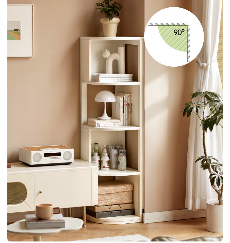Poplar Solid Wood Corner Bookshelf, Floor-standing Storage Rack Cream Style