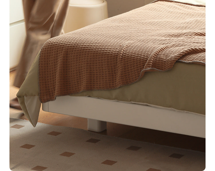 Birch solid wood white cream platform bed, headboard-free bed