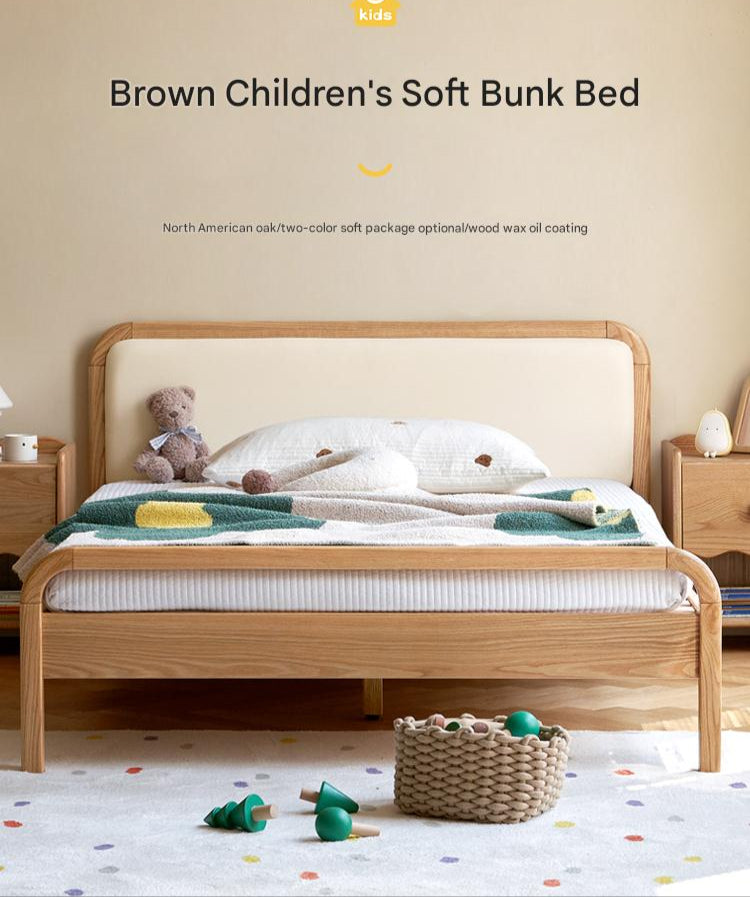 Oak solid wood children's bed with organic leather<