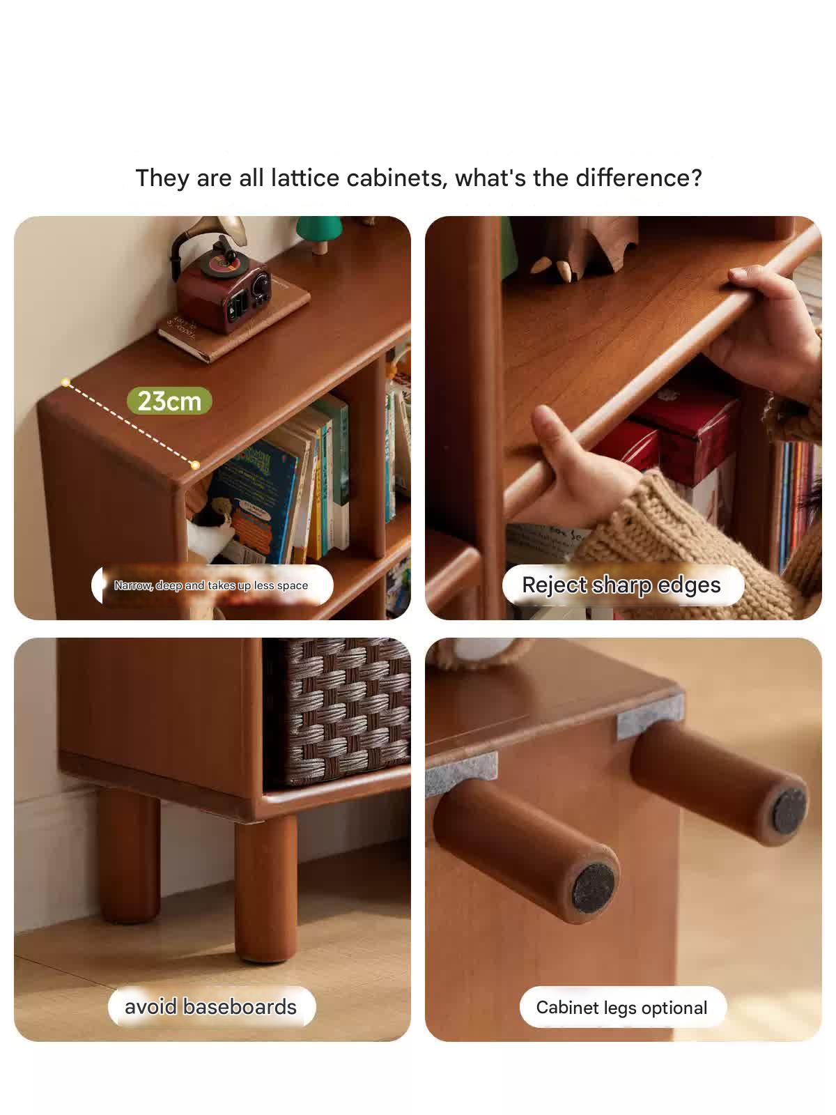 Poplar Solid Wood Children's Retro Lattice Bookshelf.