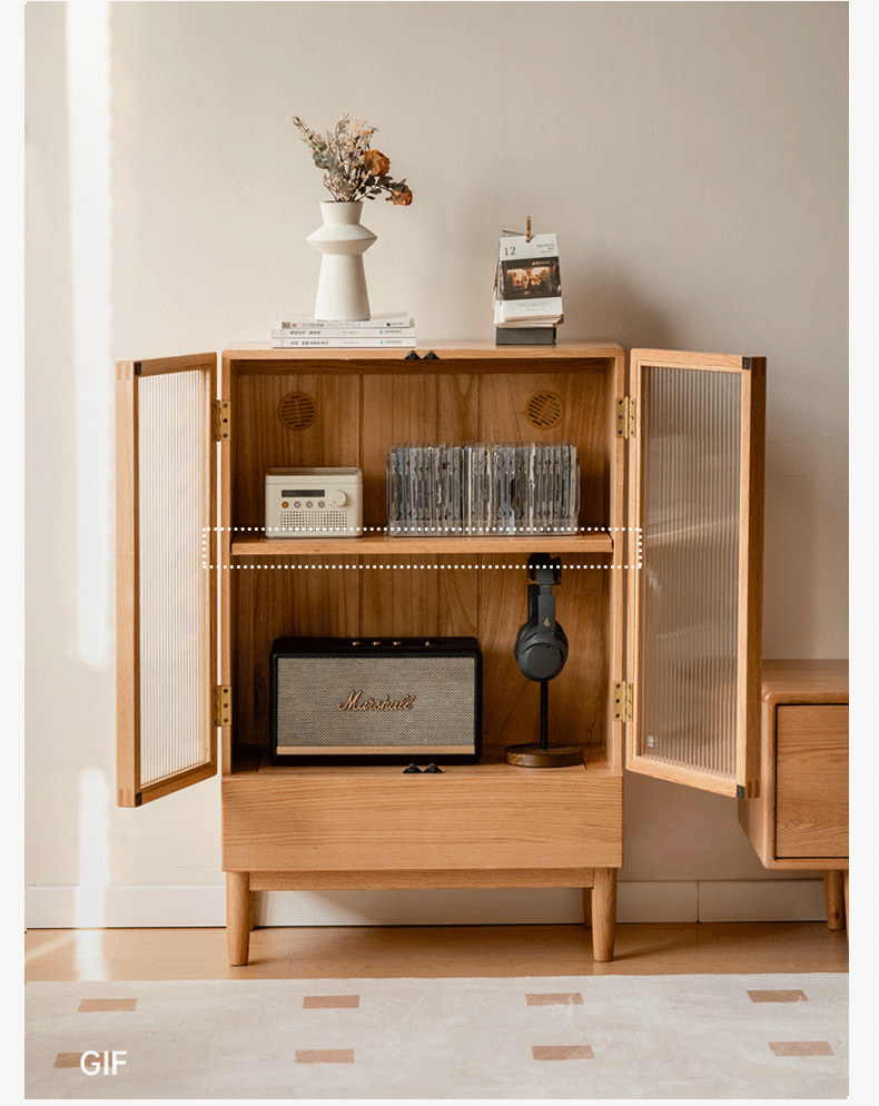 Oak, Beech Solid Wood Modern Side Cabinet.