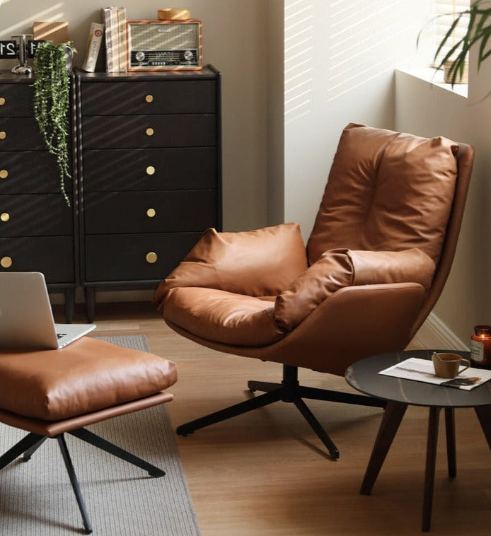 Organic Leather Swivel Sofa Chair Italian Light Luxury.