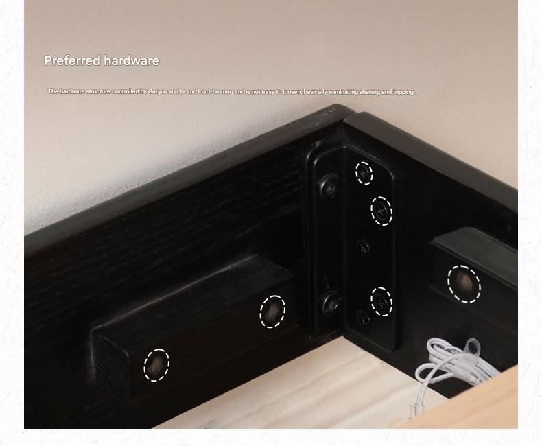 Oak solid wood Suspended platform bed, headboard-free bed Black with light