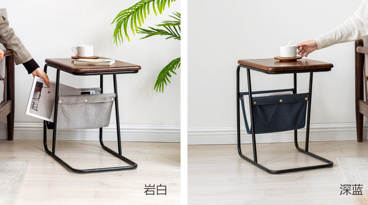 Black Walnut, Oak Solid Wood C-shaped Iron Side Table