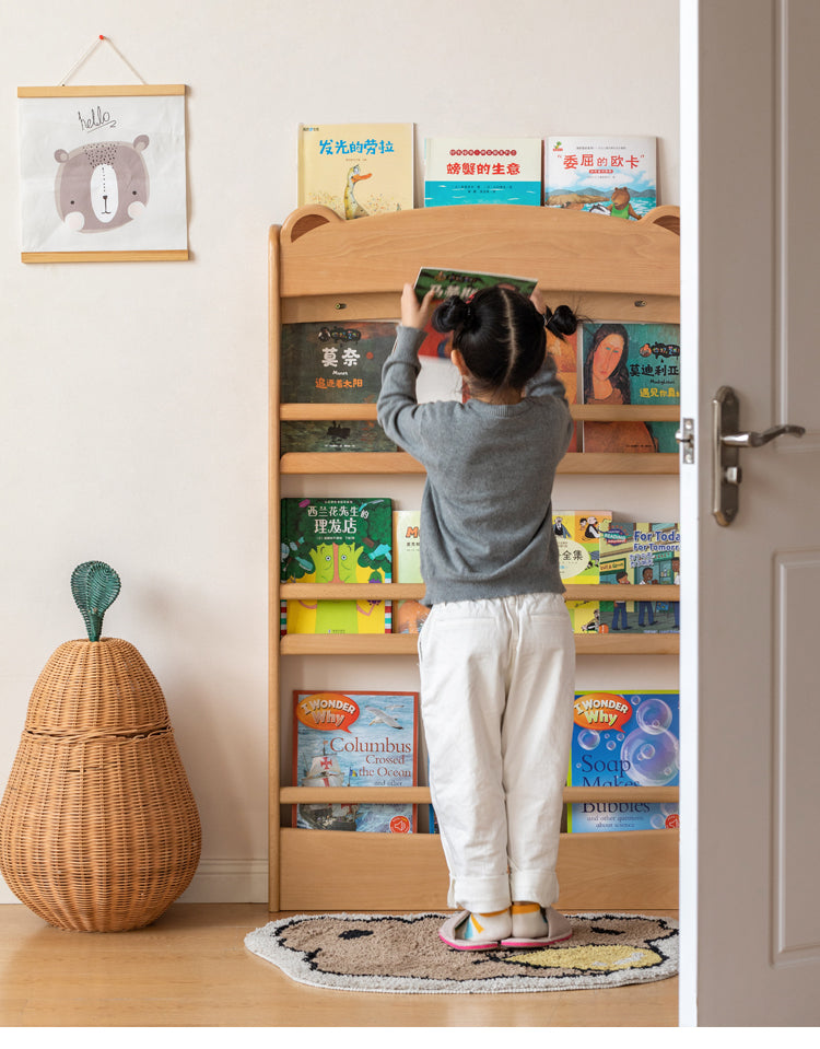 Beech Solid Wood Children's Multi-Layer Narrow Bookshelf.