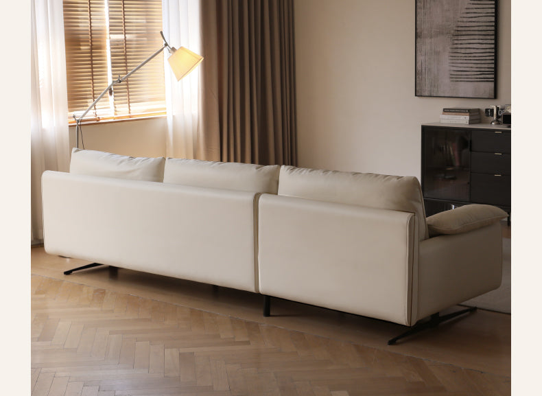 Leather Straight White Italian Sofa.