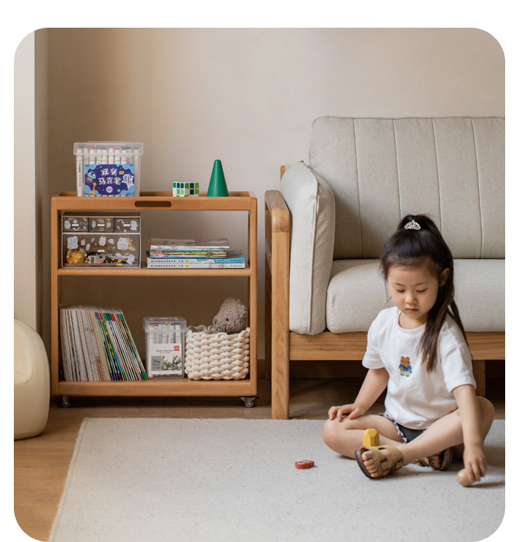 Beech Solid Wood Children's Under-Table Bookshelf with Wheels