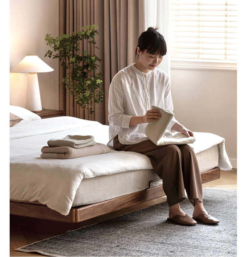 North American Black Walnut, Oak Technical Cloth Organic Leather Soft Suspended Bed