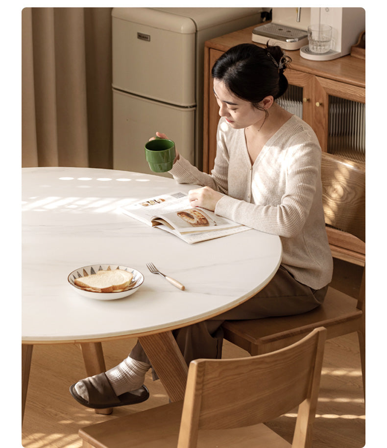 Ash Solid Wood Modern Rock Round Table.