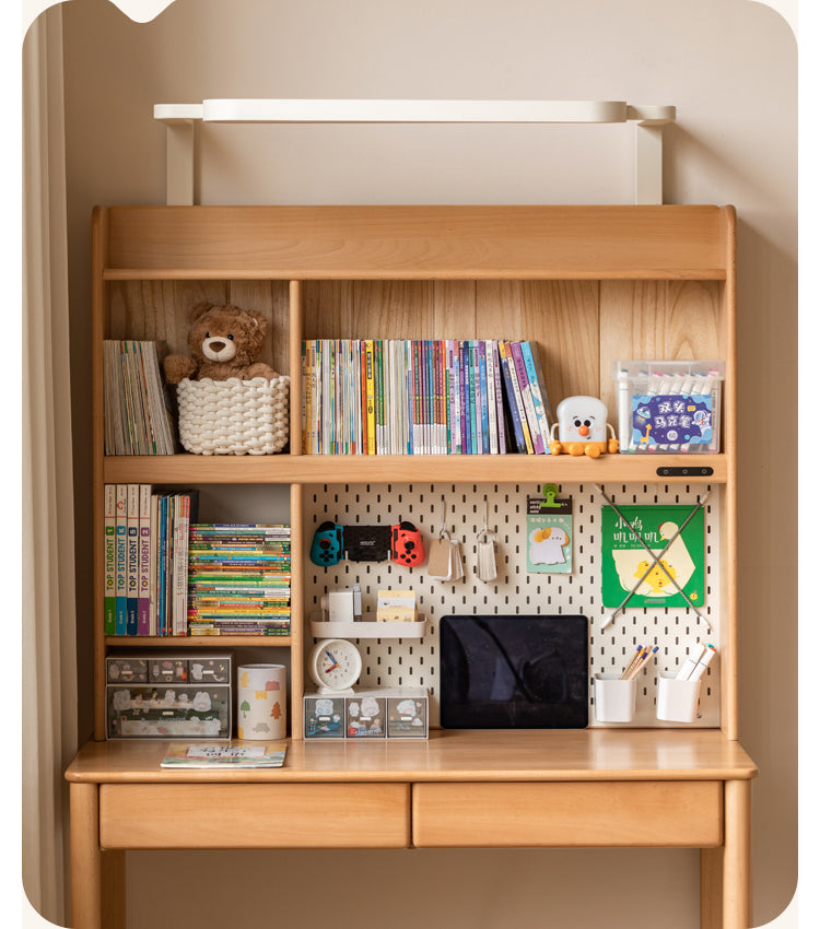 Beech Solid Wood Bookshelf Integrated Сhildren's Learning Desk
