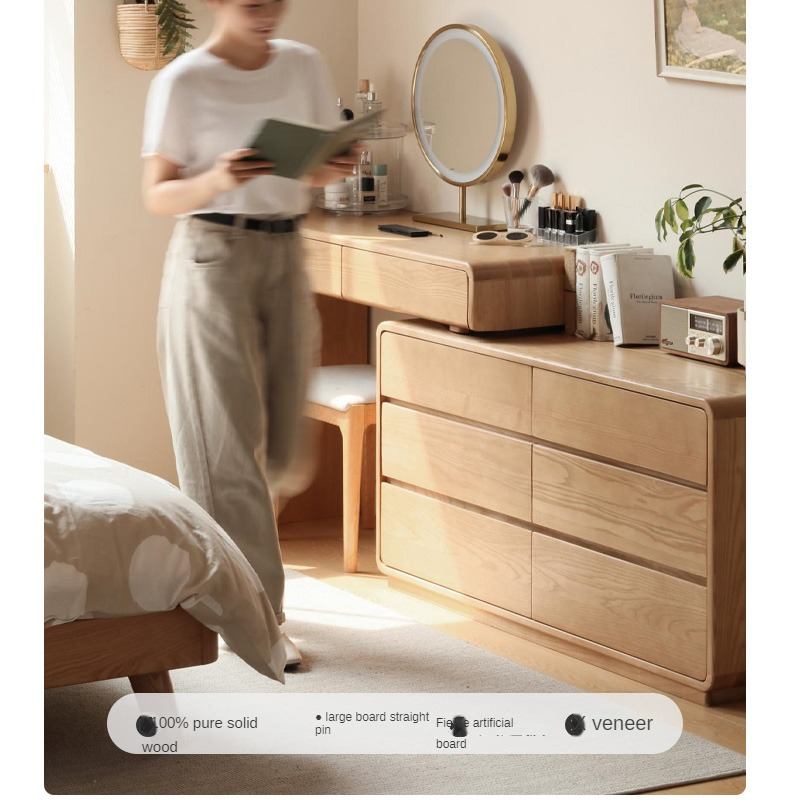 Ash Solid Wood Telescopic Dressing Table Integrated Storage.