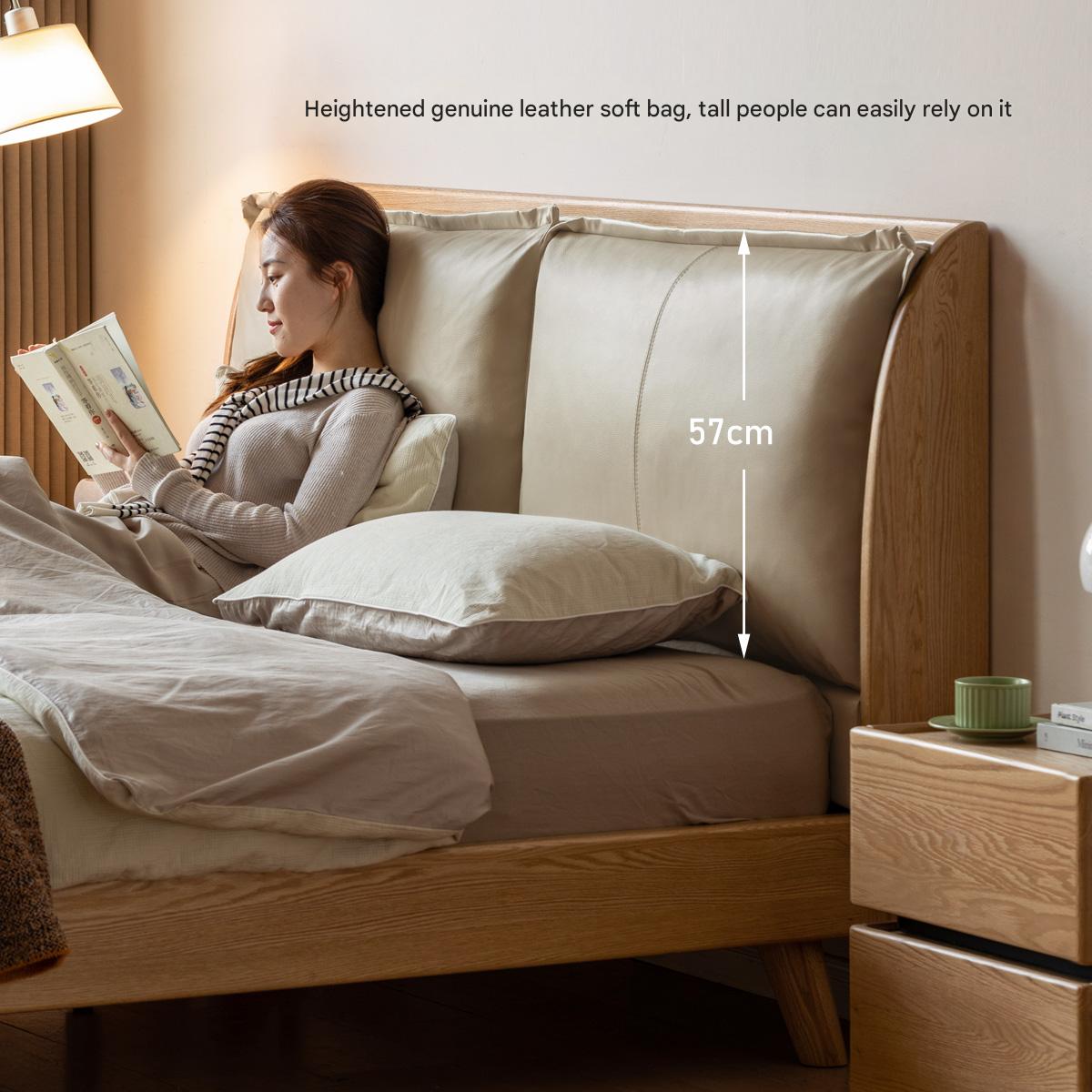 Oak Solid Wood Top Grain Leather, Technical Cloth ,Fabric Bed