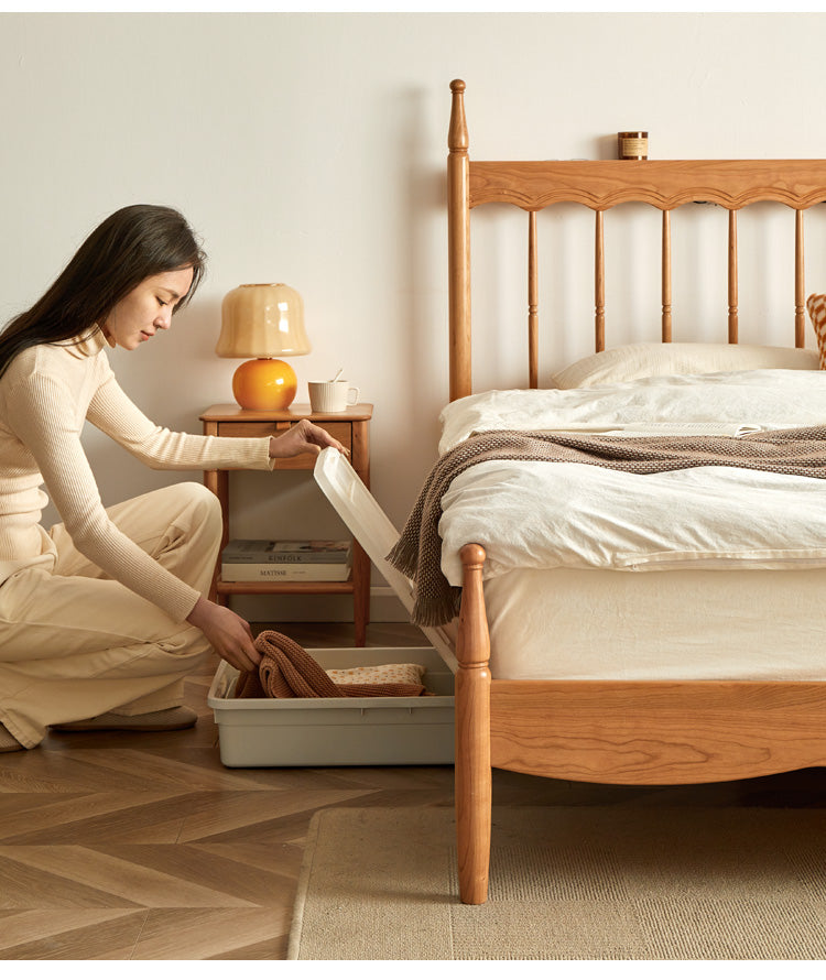 Cherry Solid Wood Modern French Retro Bed