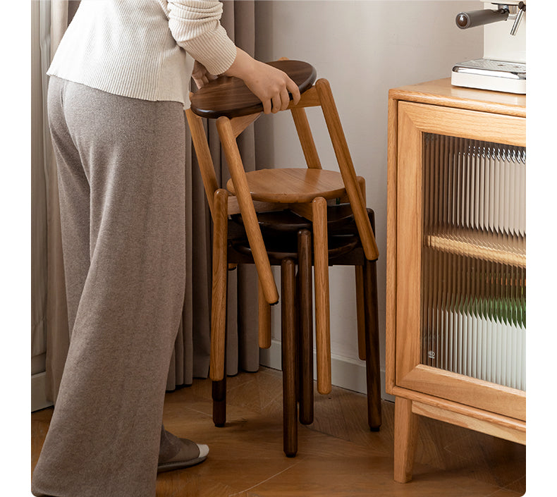 Black Walnut, Ash, Oak, Beech, Cherry Solid Wood, Solid RubberWood Stackable Small Stool