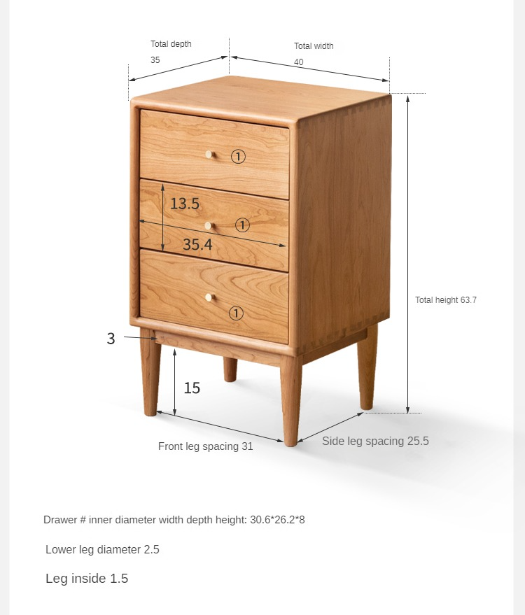 South American Walnut, Black Walnut, Cherry, Ash Solid Wood Nightstand.