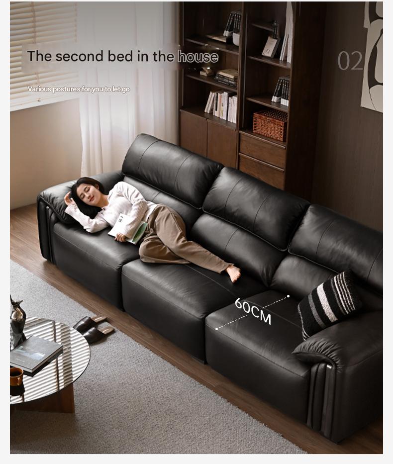 Leather Italian Light Luxury Black Straight Line Sofa