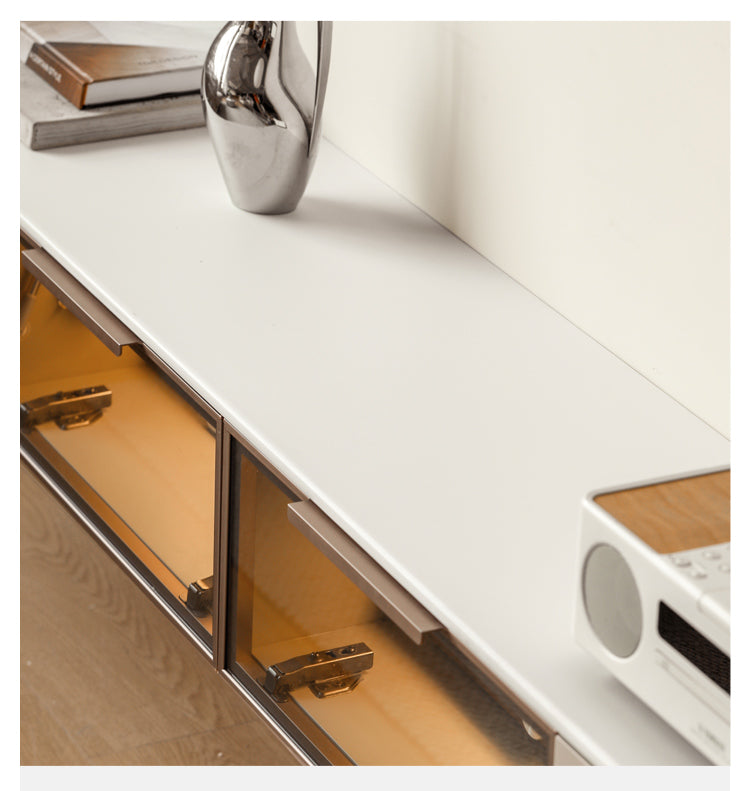 Poplar Solid Wood Wall Mounted TV Cabinet with Light.