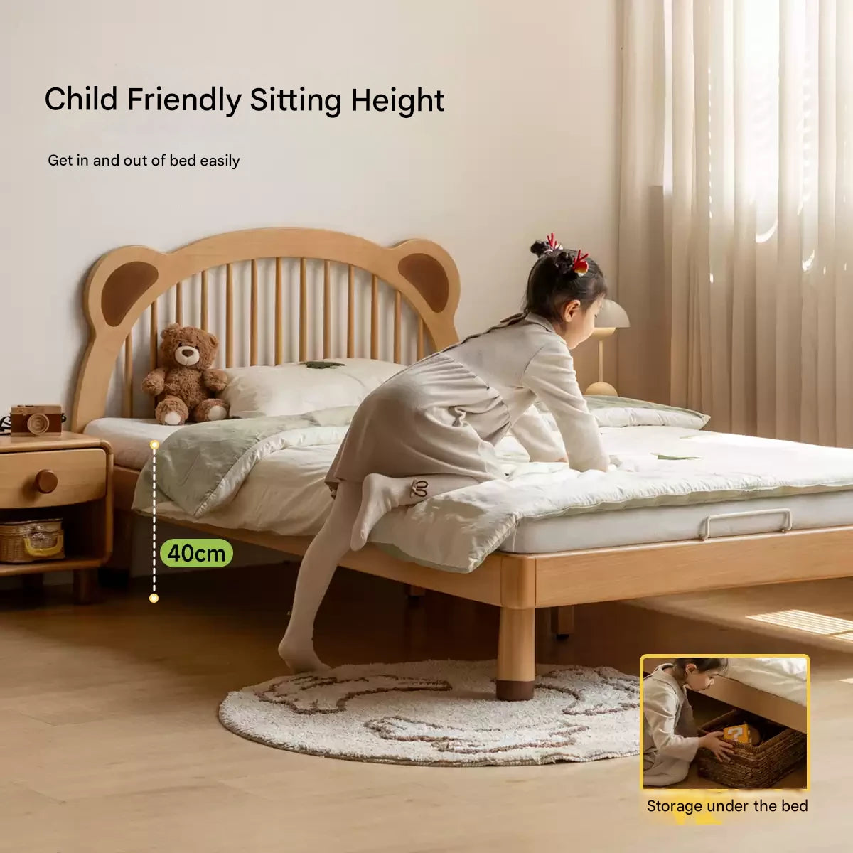 Beech Solid Wood Cartoon Bear Children's Bed