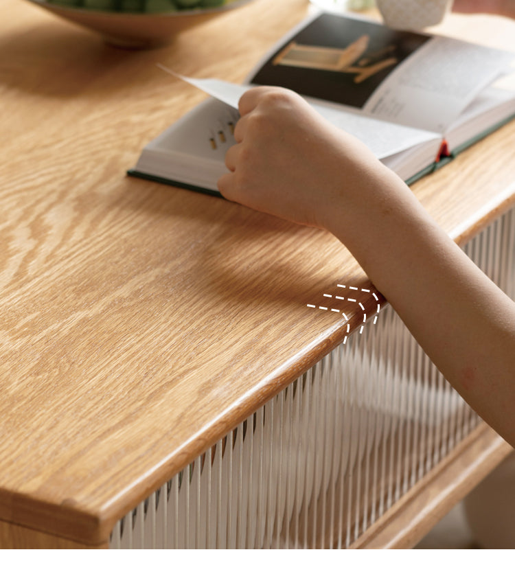 Oak, Beech, Solid Rubberwood Glass Doors Coffee Table