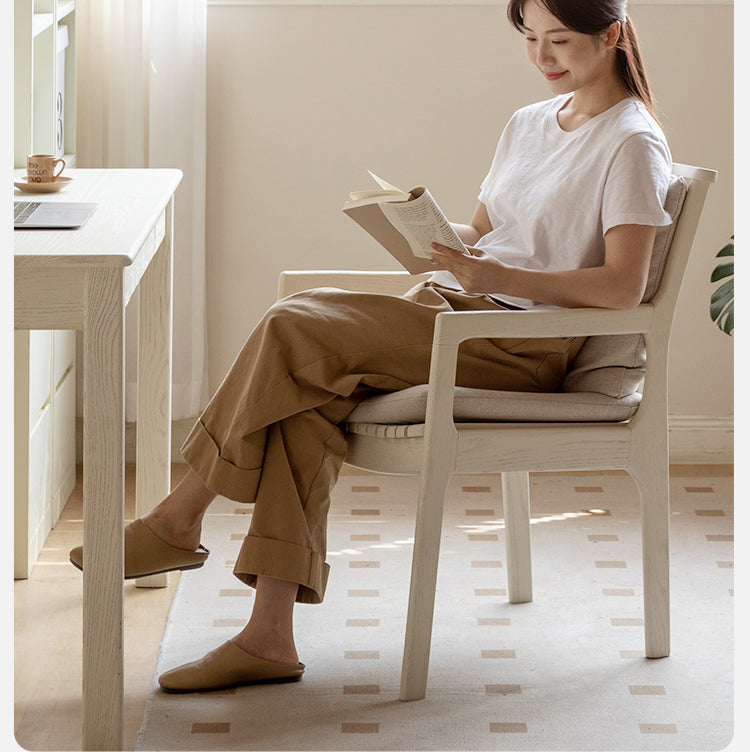 Oak Solid Wood Cream Style Study Chair