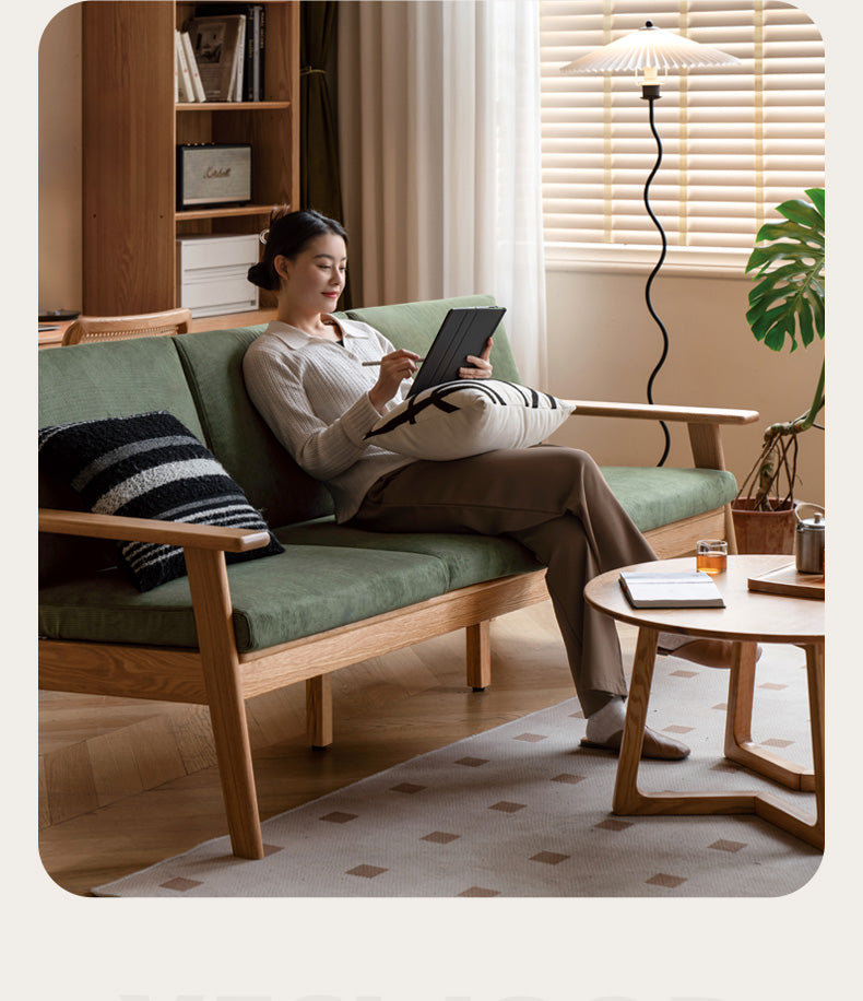 Oak Solid Wood Japanese-style Fabric Sofa