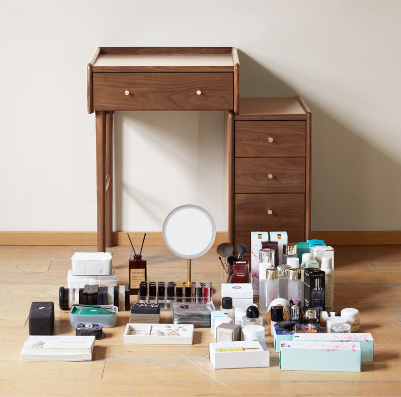 Black Walnut Solid Wood Dressing Table Cabinet Integrated.