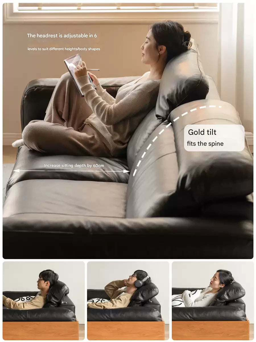 Cherry Wood Solid Wood Modern Leather Sofa