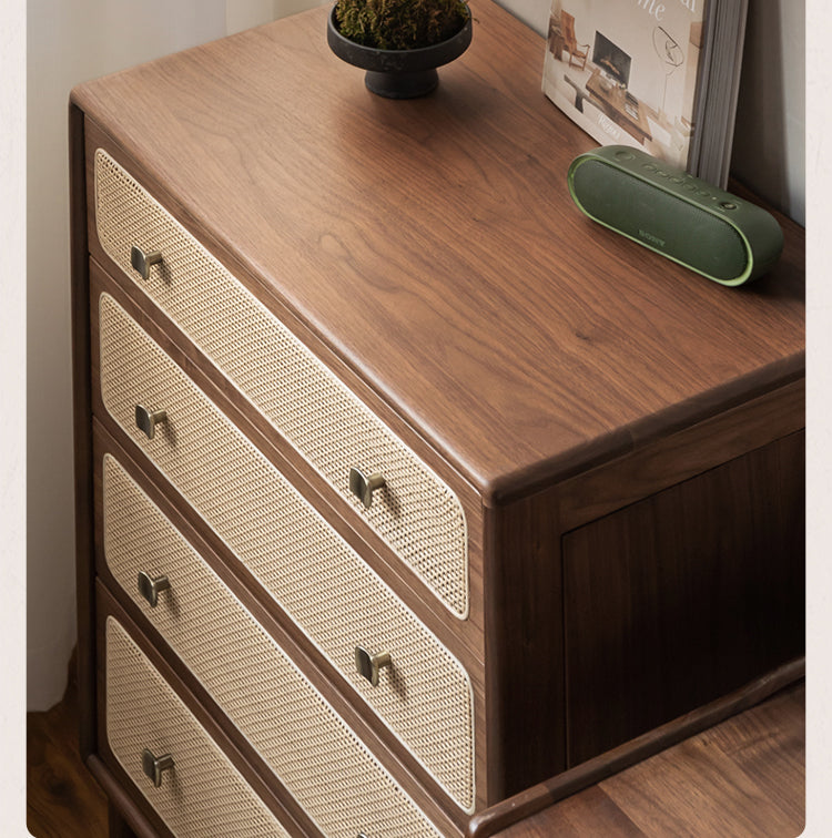 Oak, Black Walnut Solid Wood Cabinet Modern Rattan Storage Cabinet.