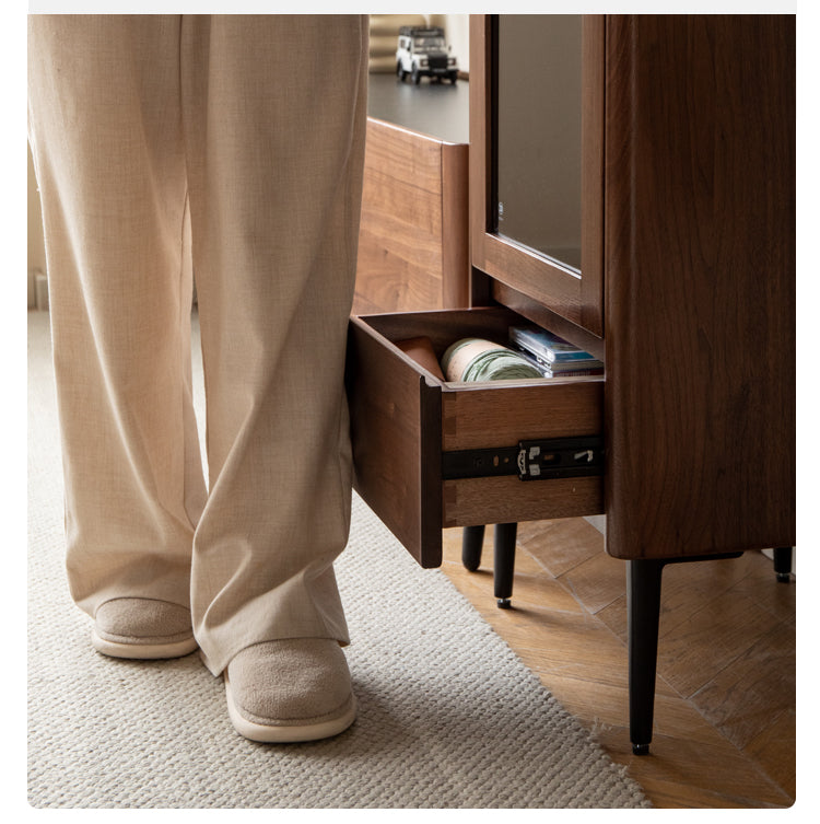 Black Walnut Solid Wood Rock Side Cabinet.