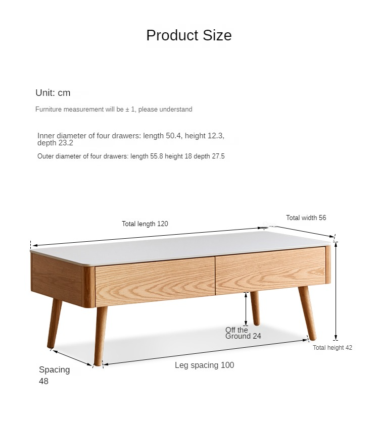 Oak, Beech Solid Wood Slate Coffee Table Simple Modern