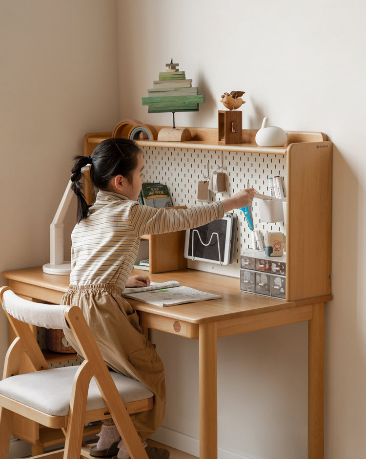 Beech Solid Wood Children's Study Table Bookshelf Integrated