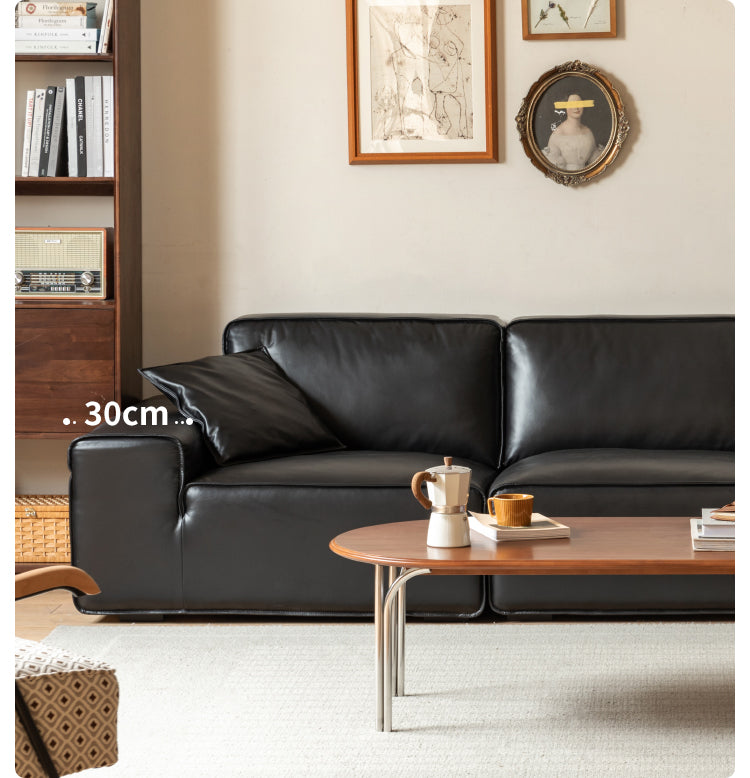 Top-grain Cowhide Leather Black Sofa.
