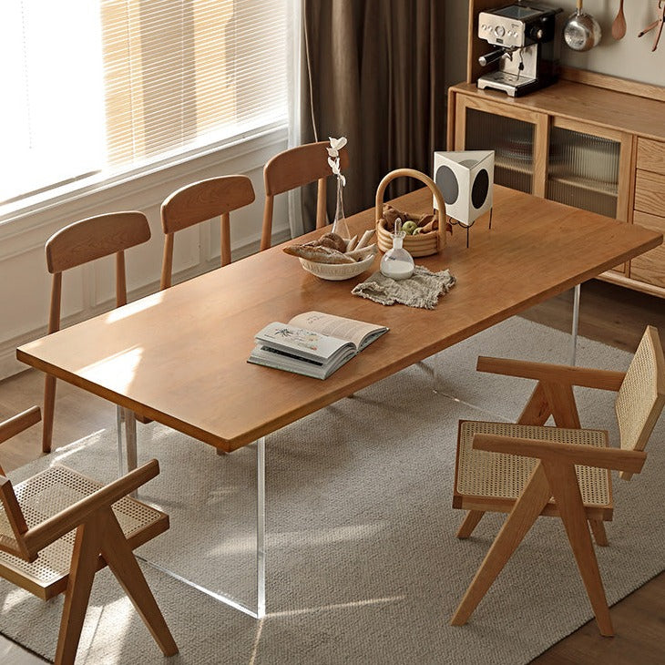 Oak, Cherry Solid Wood Acrylic Suspended Dining Table